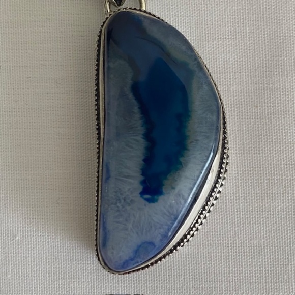 Hand Crafted Sterling Silver Blue Botswana Agate Pendant - Picture 2 of 8